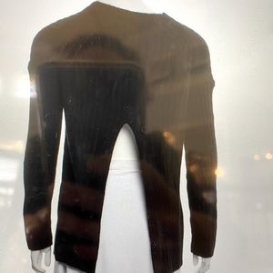 360 Cashmere black ribbed cashmere open back crew neck